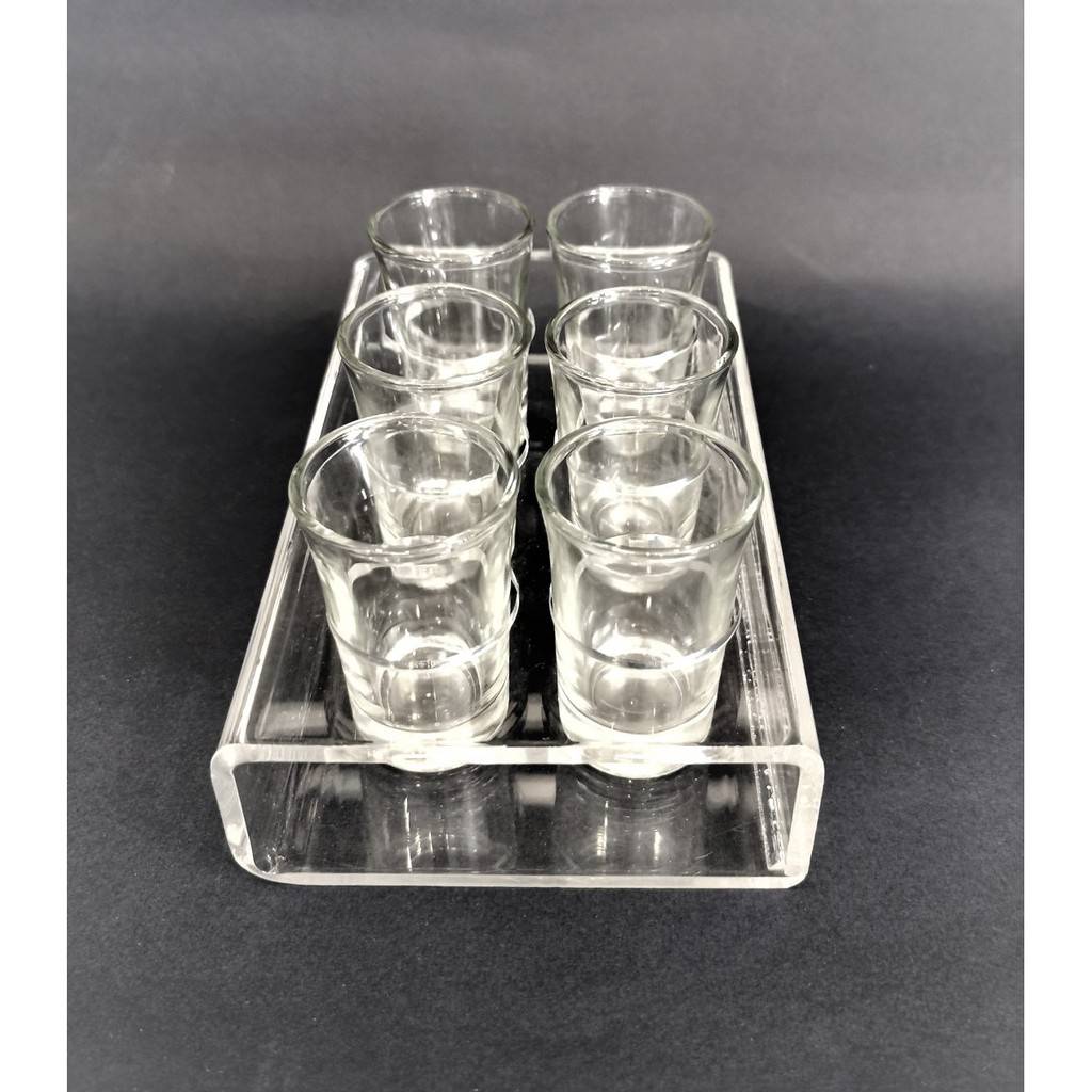 6 Hole Acrylic Shooter Tray (L) with 6 pcs Shot Glass 1.5 oz (45 ml) *1 Peg